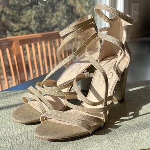 Jessica Simpson Glittery Gold Strappy Heels